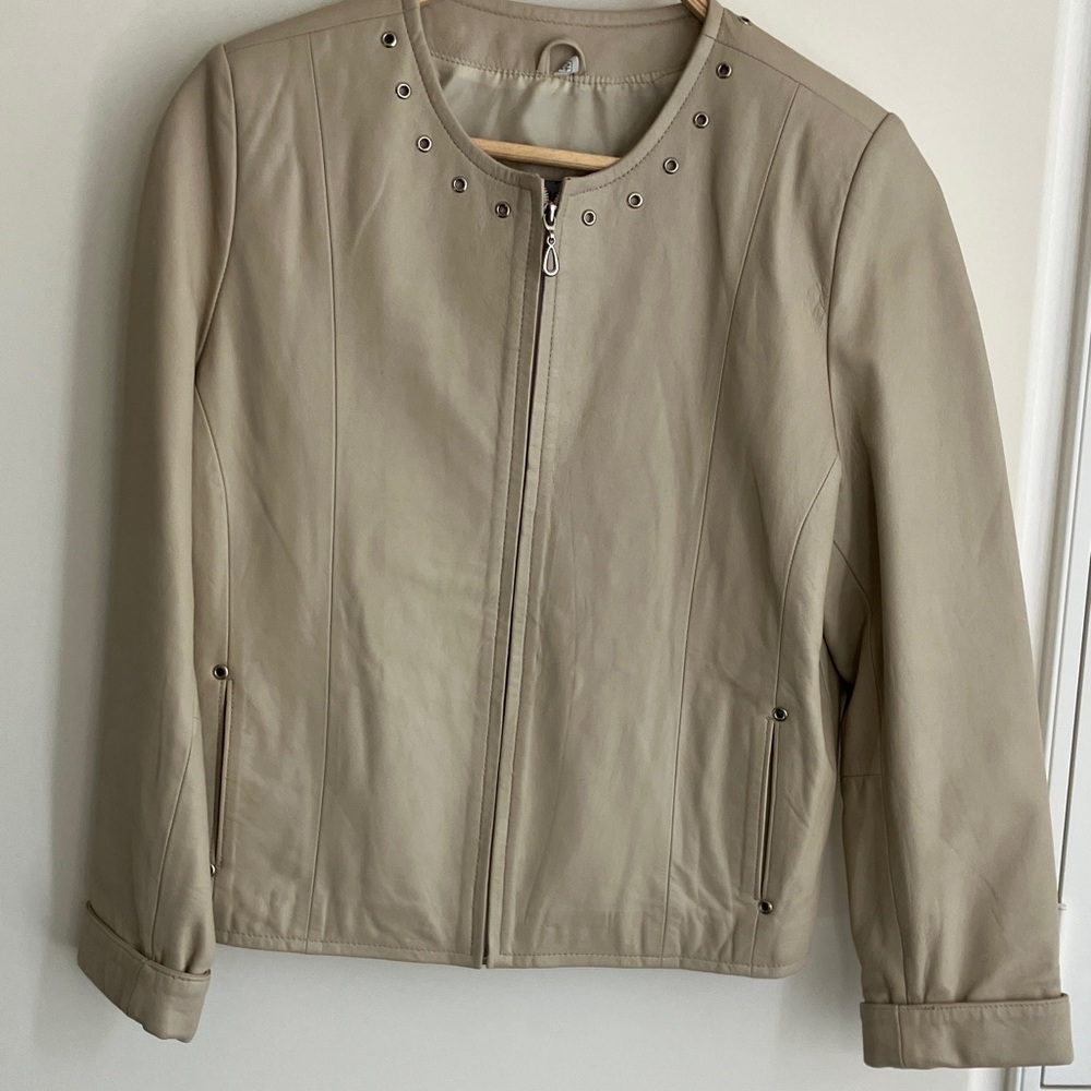 Broch Leather - Vintage Beige Leather Jacket, European Size 40